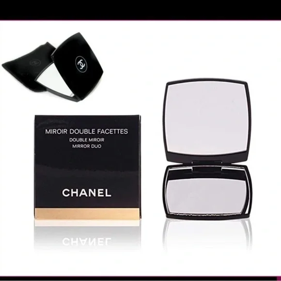 NIB CHANEL Black Compact Dual Mirror Blk Drawstring Logo Pouch Dustbag 4 ITEMS - Picture 3 of 16